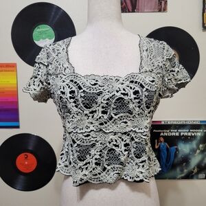 Kay Celine | Vintage Cropped Black & Gold Lace Blouse